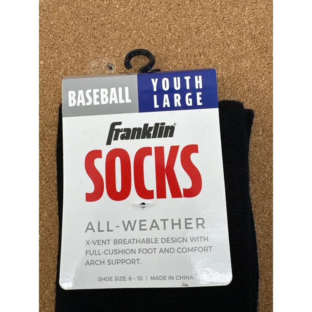 Franklin Baseball Socks Youth Large All Weather‎ Black Shoe Size 6-10